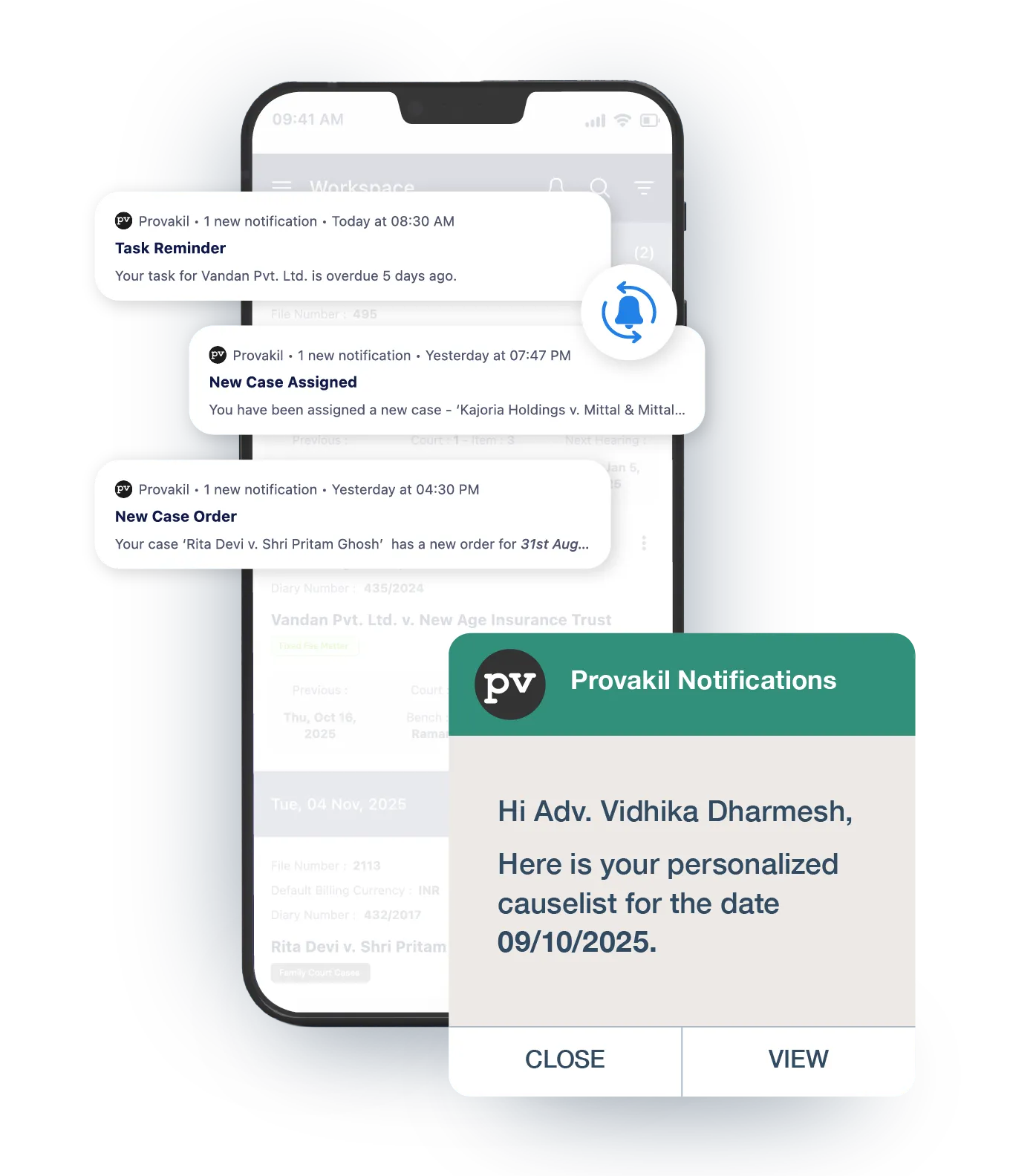 Case update alerts on Provakil’s mobile apps