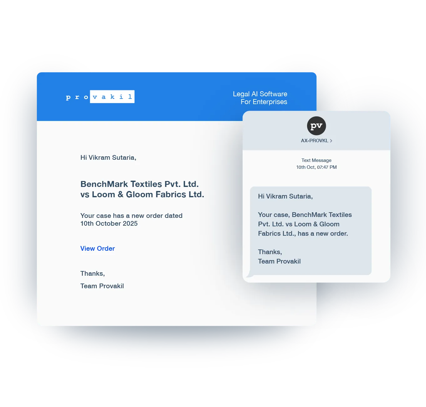 Automatic updates for clients via SMS and email