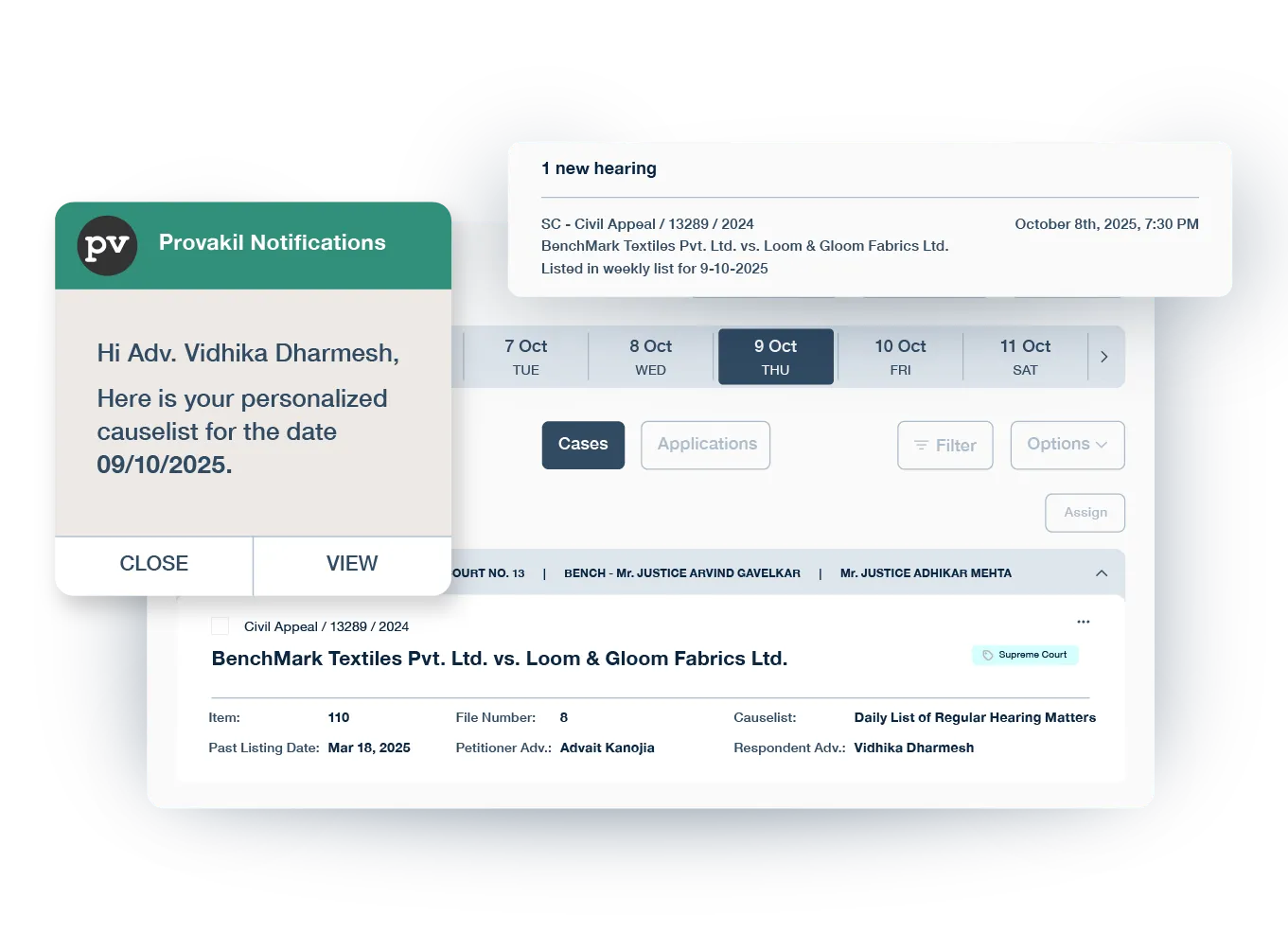 Daily causelists delivered on WhatsApp via Provakil
