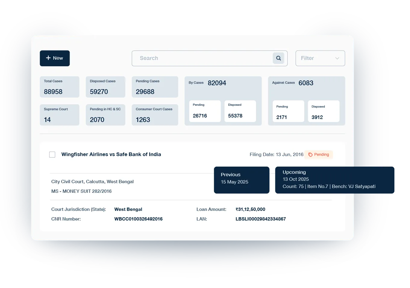 Single dashboard to gain total visibility and keep control of your legal collection litigation process